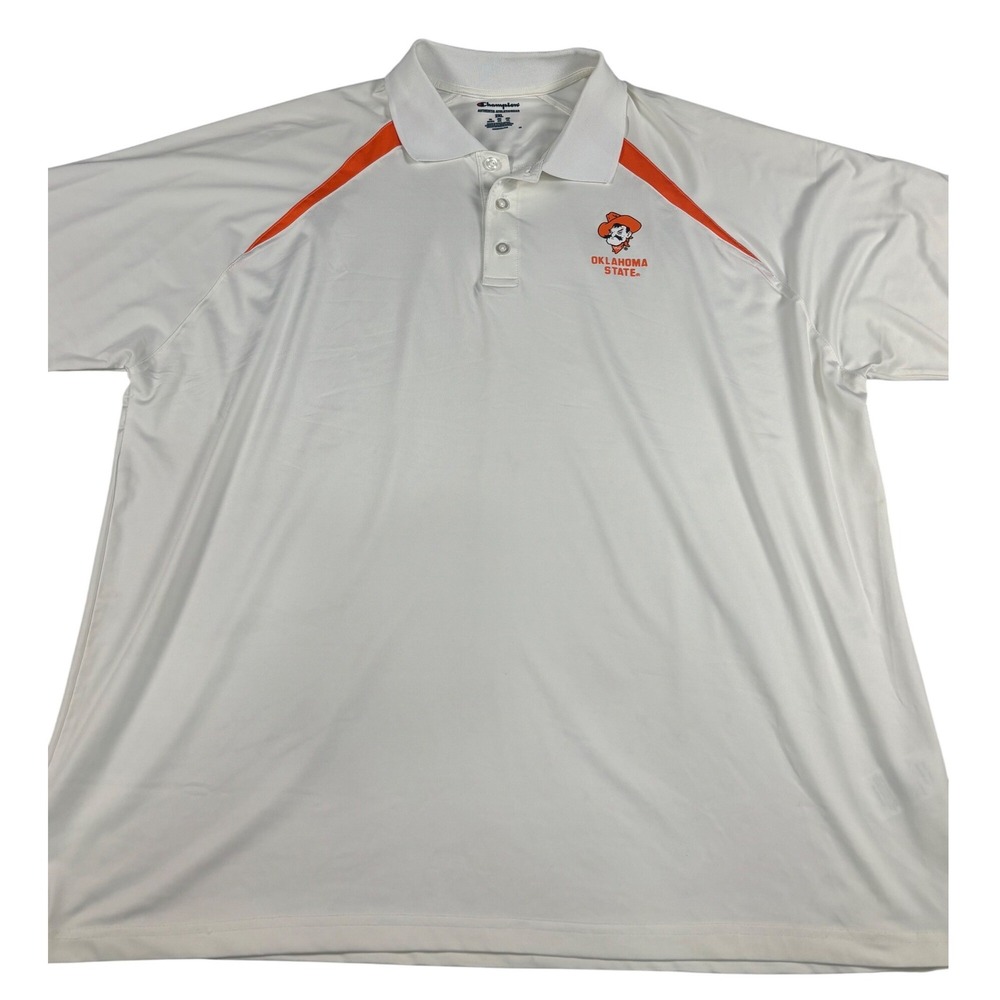 Champion Oklahoma State Cowboys Mens 2XL White Orange Performance‎ Polo Shirt